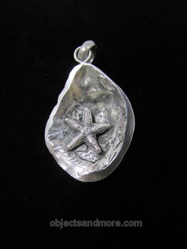 Pure Silver Oyster Pendant with Starfish by FINLAY SMITH